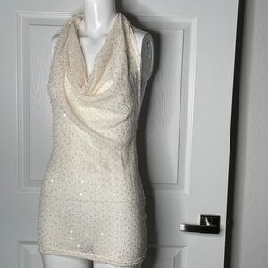 Sequin See Through Halter Mini Dress Coverup